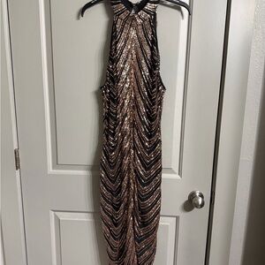 Premier Black and Gold Backless Dress